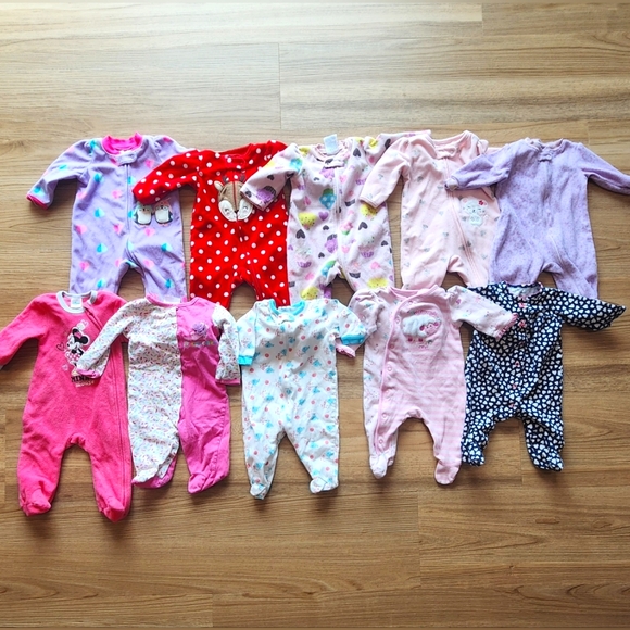 0-3 Newborn Baby Girl Footed Sleeper Pajama Bundle - Picture 1 of 3